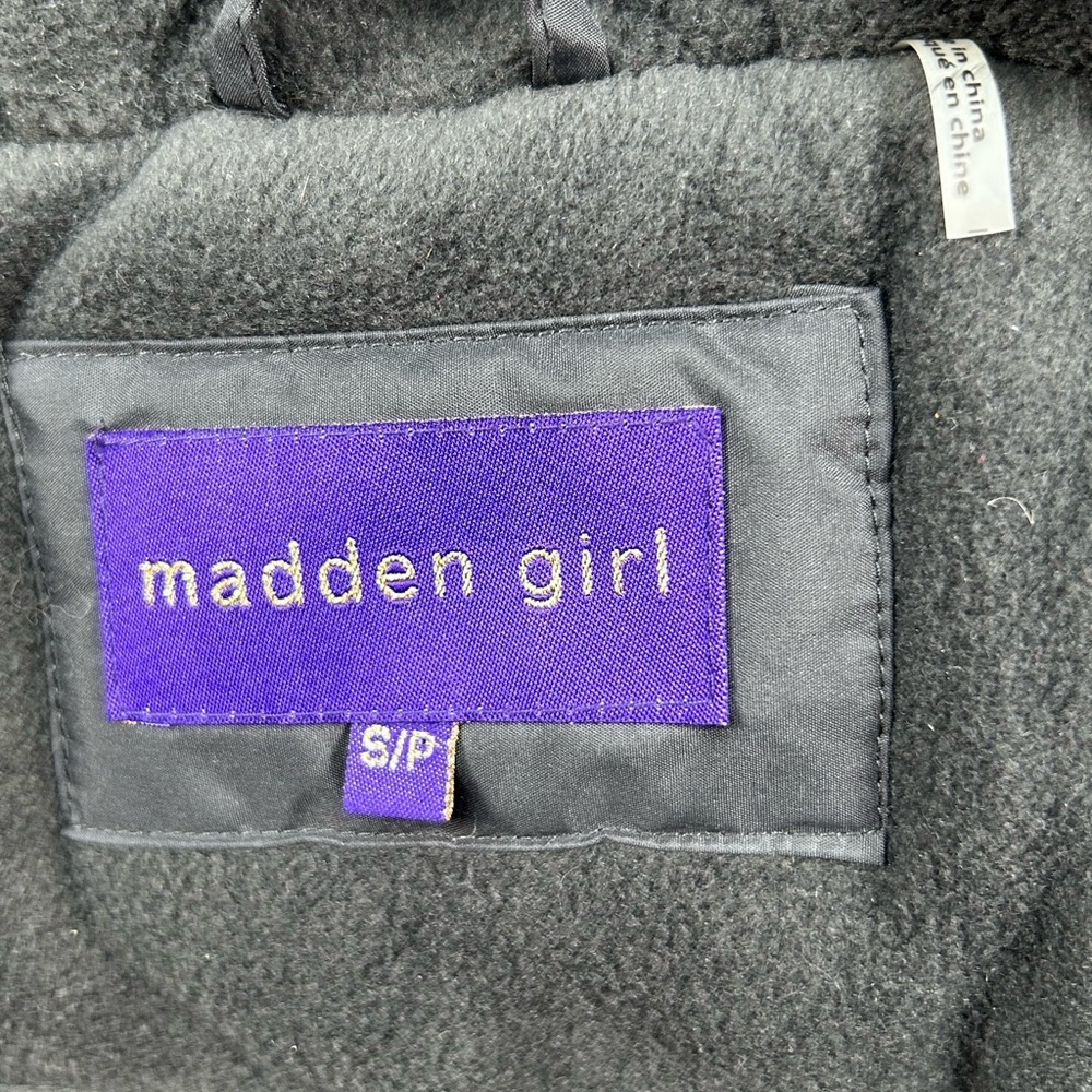 Madden Girl Black Hooded Winter Coat Jacket Faux Fur Trim Size S/P - Picture 9 of 16